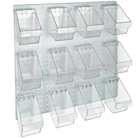 Azar Displays 12 Mini Bucket Peg Wall Accessory Organizer Set 24''W x 24''H Pegboard Panel 700685-CLR